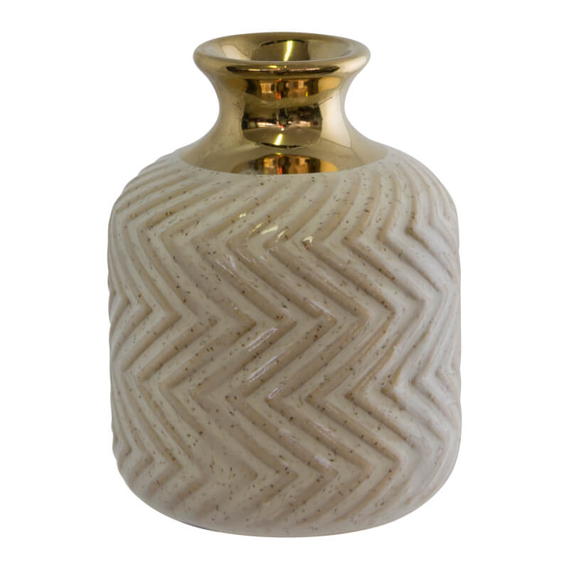 Oatmeal/Gold Bottle Vase 10Cm    