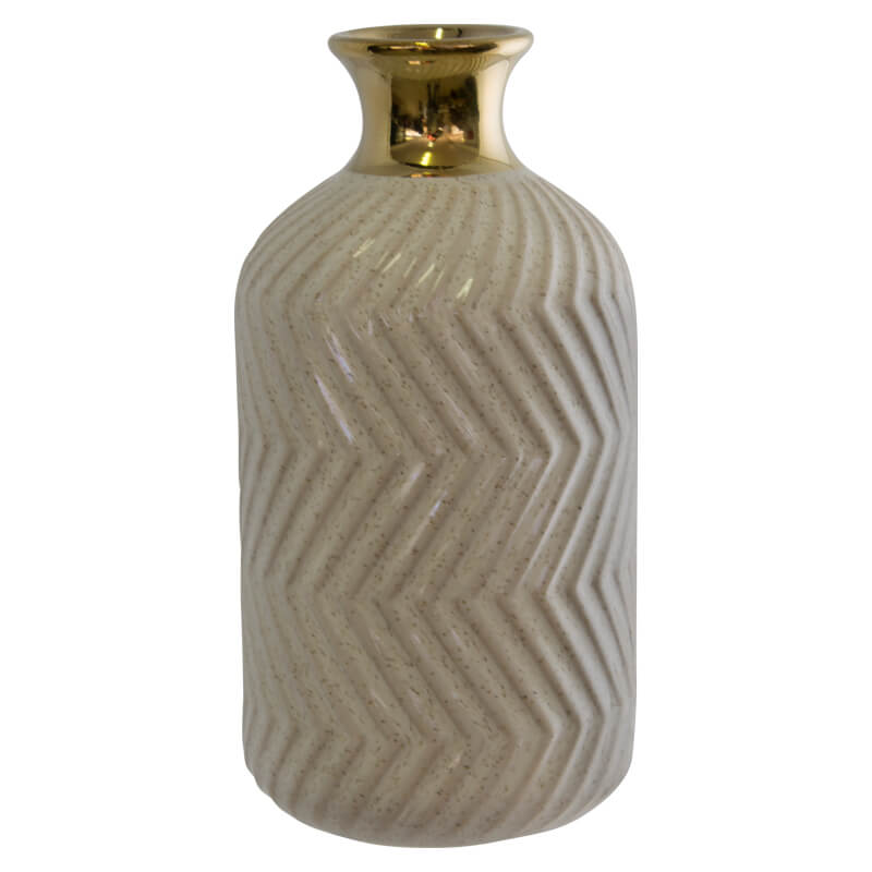 Oatmeal/Gold Bottle Vase 18Cm    