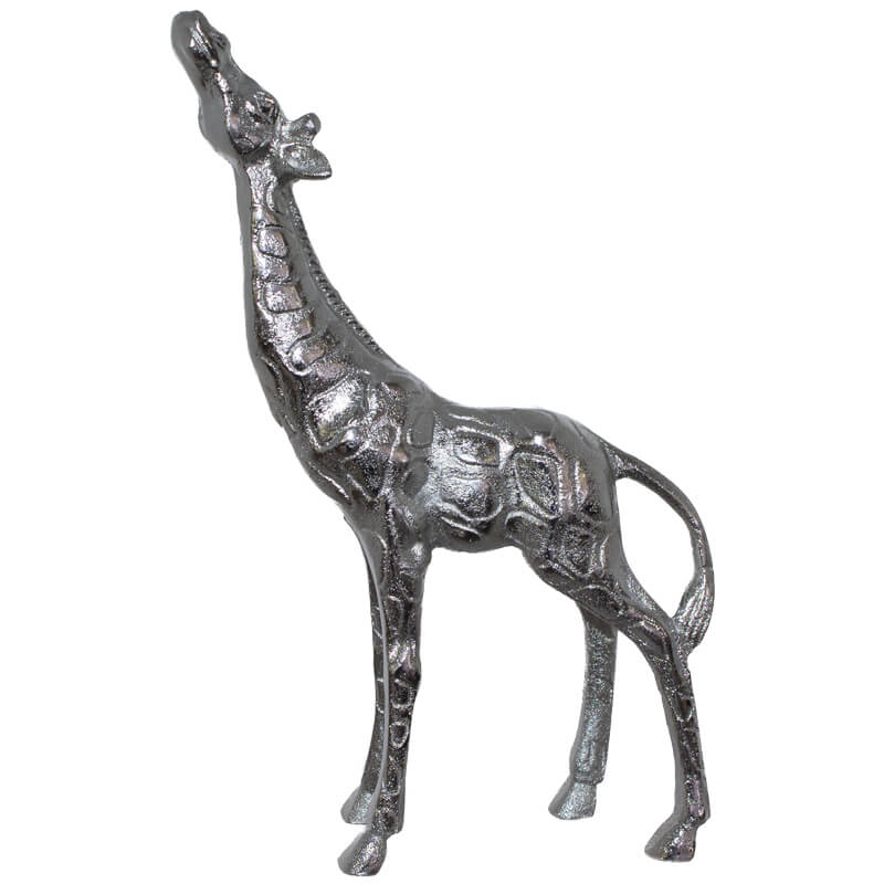 Silver Giraffe Looking Up 28Cm   