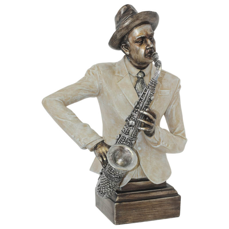 Man Musician With Sax Plinth 41Cm