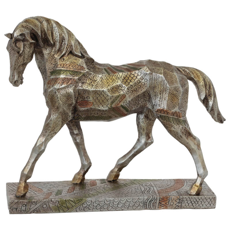 Silver/Gold Geo Horse 30X26Cm    