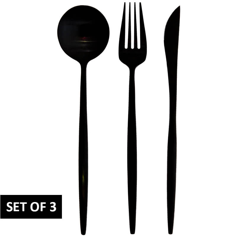 Knife,Fork,Spoon Set/3 Black Pvd 