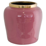 Pink Jar Vase Gold Rim 24X23Cm   