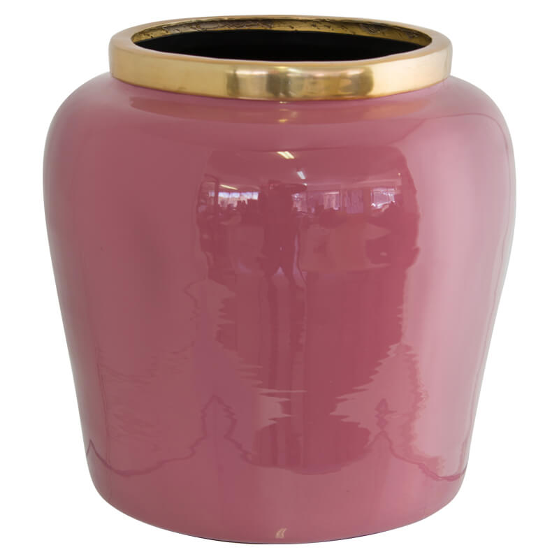Pink Jar Vase Gold Rim 24X23Cm   
