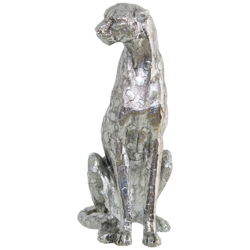 Silver Leopard Sitting 38Cm      