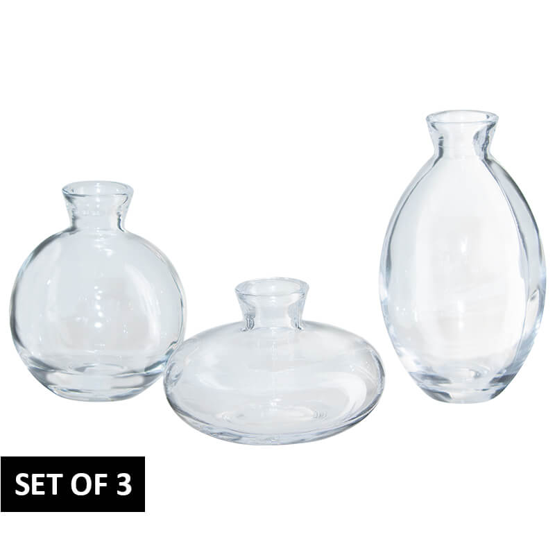 Bud Vase Clear Set/3 12Cm/9Cm/6Cm