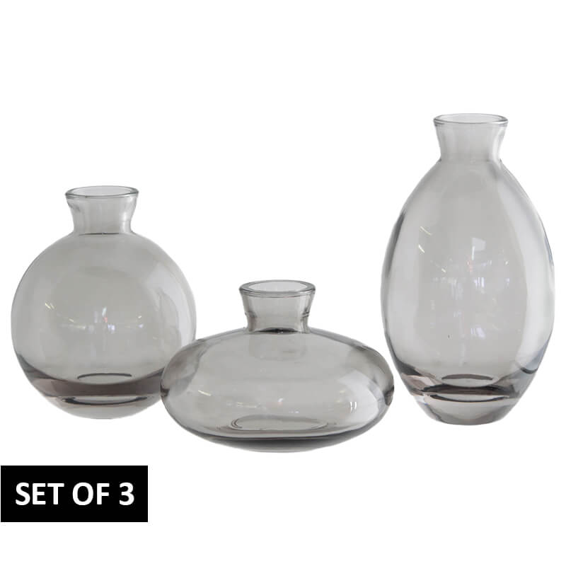 Bud Vase Grey Set/3 12Cm/9Cm/6Cm 