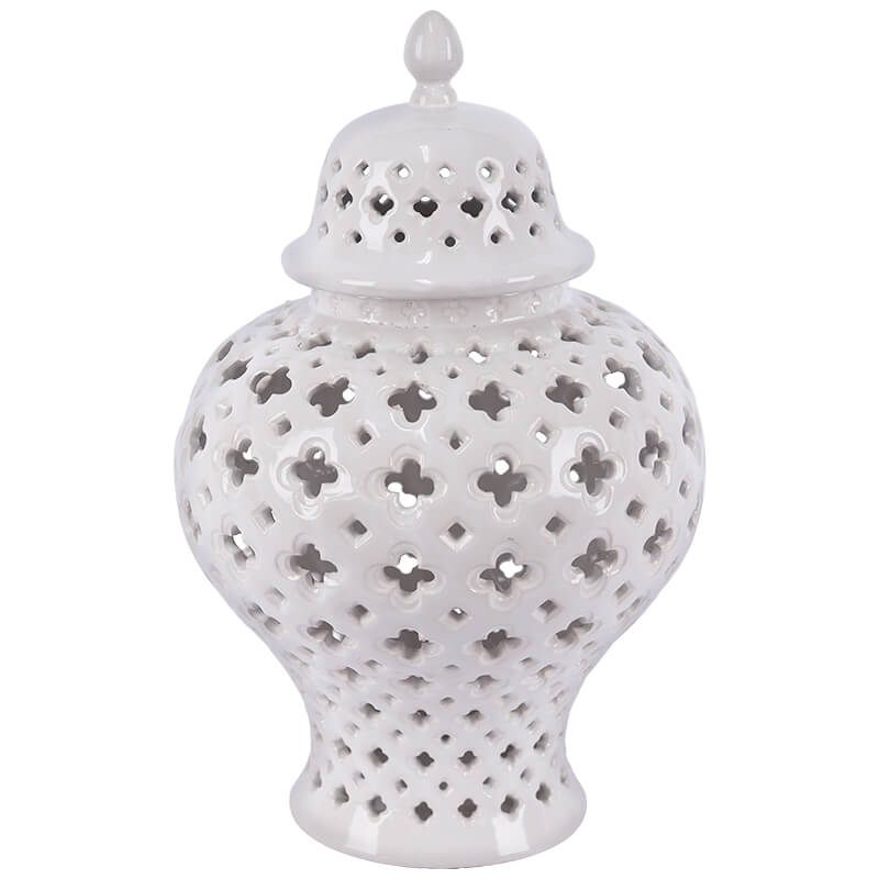 White Pierced Ginger Jar/Lid 37Cm