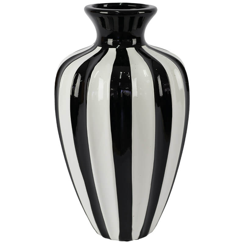 Black/White Stripe Vase 35Cm     