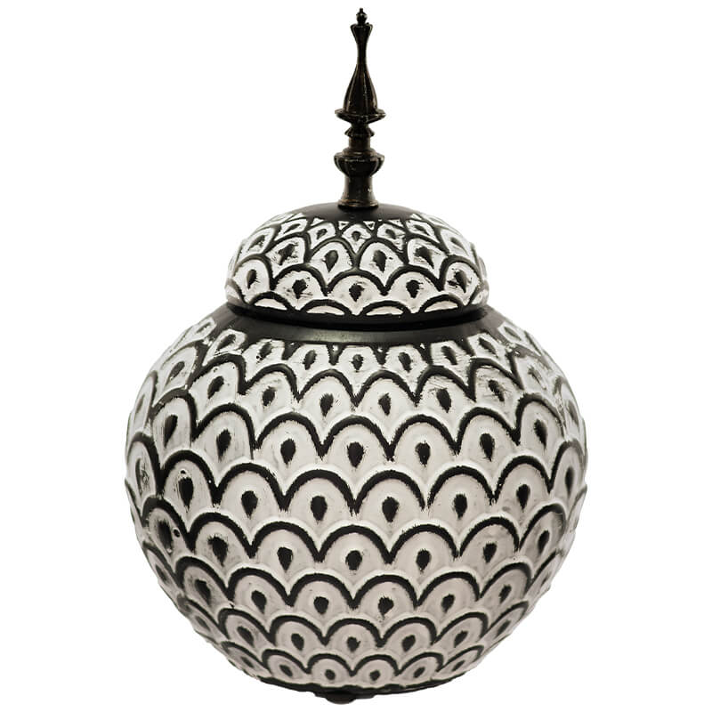 Black/White Arch Jar/Lid 31Cm