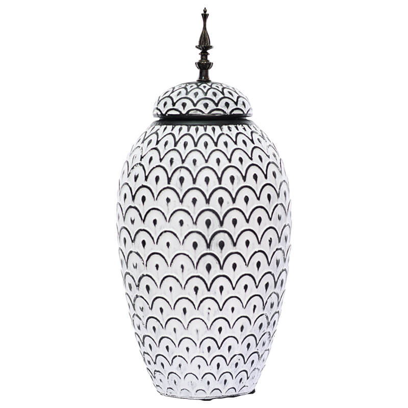 Black/White Arch Jar/Lid 46Cm    