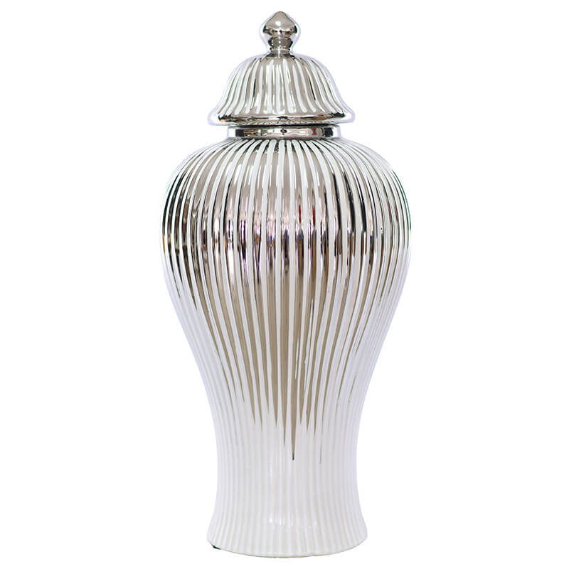 Silver/White Jar/Lid 41Cm        