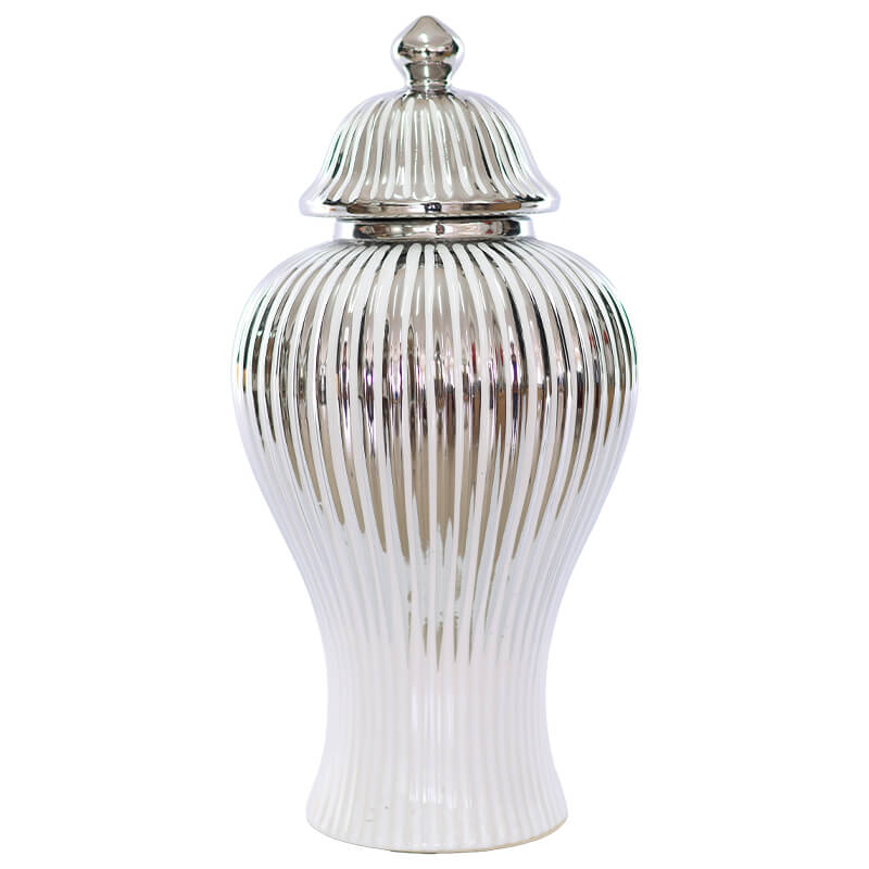 Silver/White Jar/Lid 35Cm        