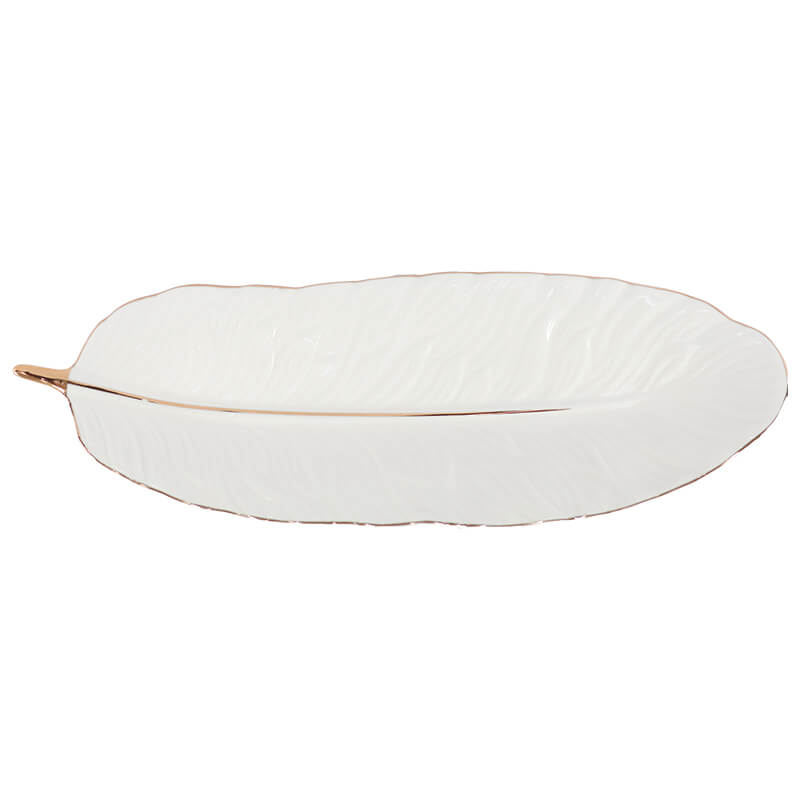 White Leaf Plate Gold Trim 37X13 