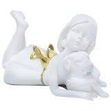 Lying Girl With Dog Gold 9X15X9Cm