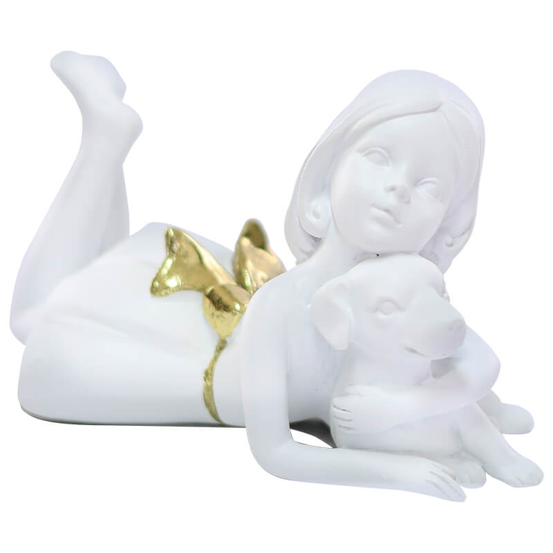 Lying Girl With Dog Gold 9X15X9Cm