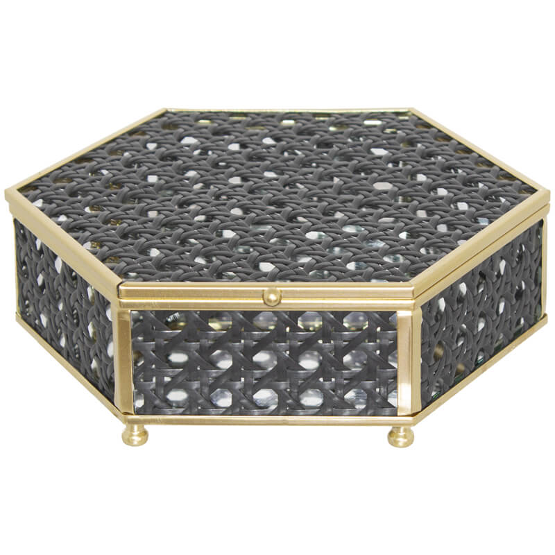 Black/Gold Hexagon Box 18X16X6Cm 