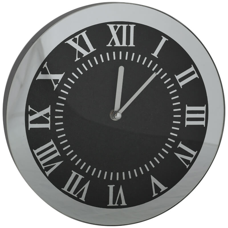 Black Glitter Round Clock 25Cm   