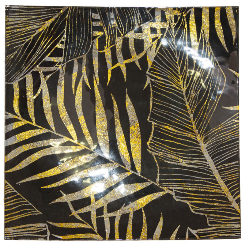Gold/Black Leaf Plate 24X24Cm    
